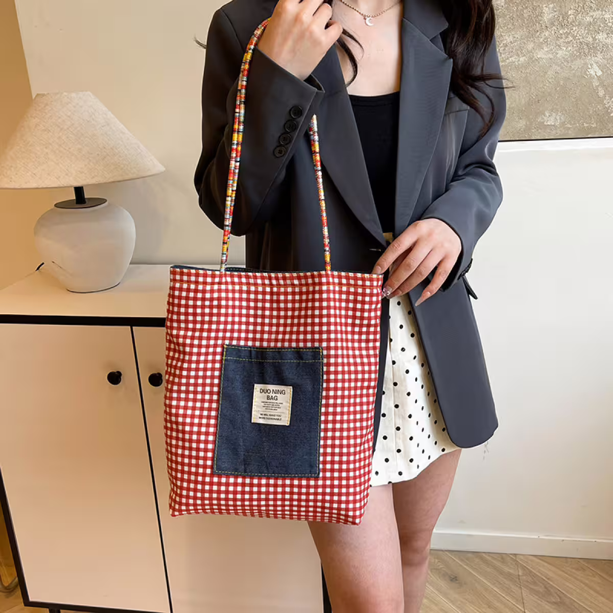 單寧紅格紋&times;雙面肩背包-第6張