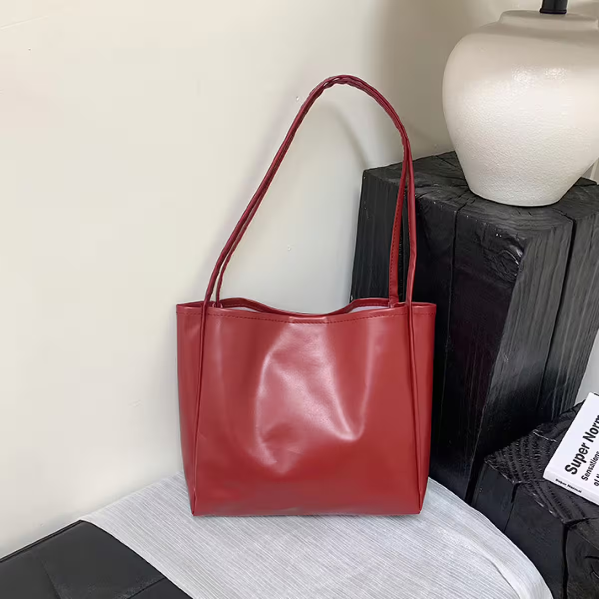 日常皮革素面&times;肩背包&times;紅色-第1張