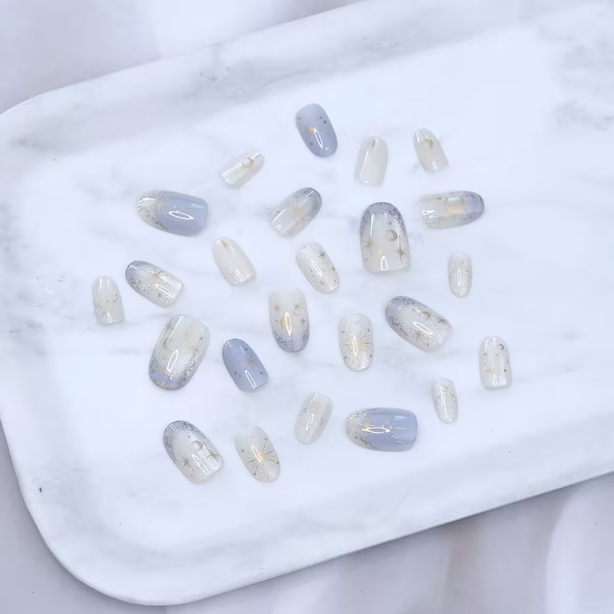 淡紫銀月星輝亮面×穿戴式手指甲片×二十四入-第1張