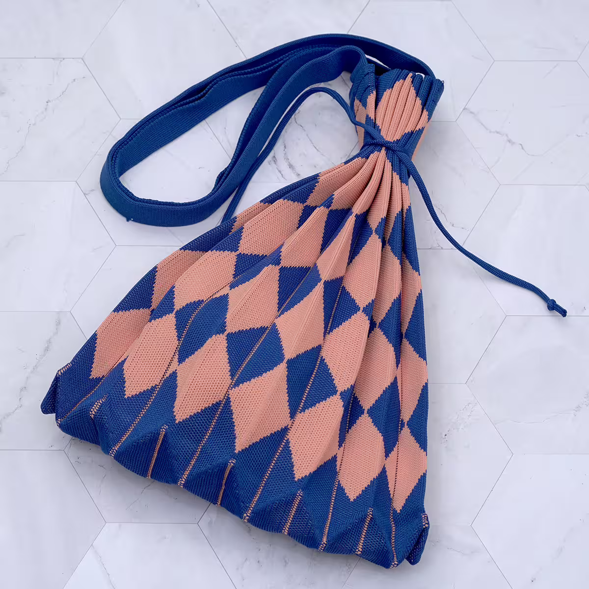 菱格紋&times;折疊風琴&times;肩背包&times;橘藍-第3張