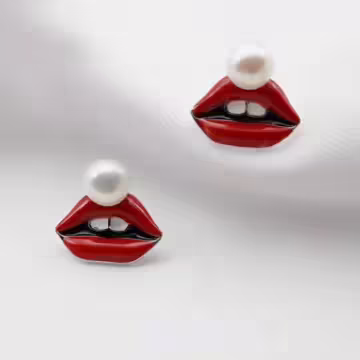 925銀針×普普風紅唇珍珠×耳針
