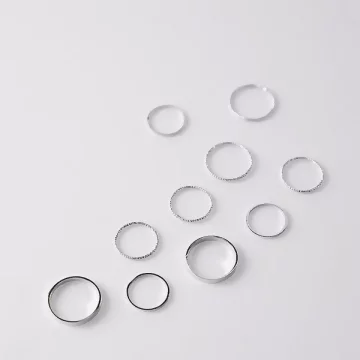 麻花圓圈細環×十套件戒指組×銀色.avif
