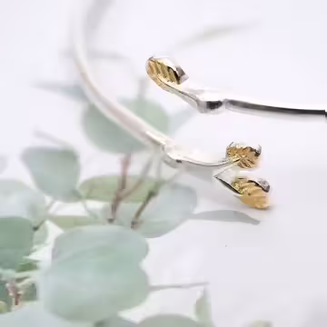 925銀飾×金枝葉×開口手環