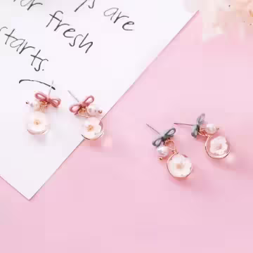 少女心蝴蝶結櫻花琉璃×吊墜耳環×嫩粉