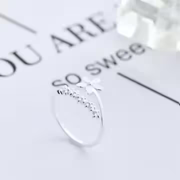 925銀飾×五瓣花絮×開口戒指