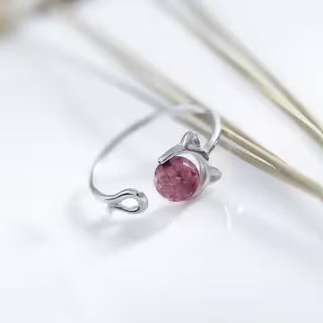 925銀飾×莓晶小貓咪×開口戒指