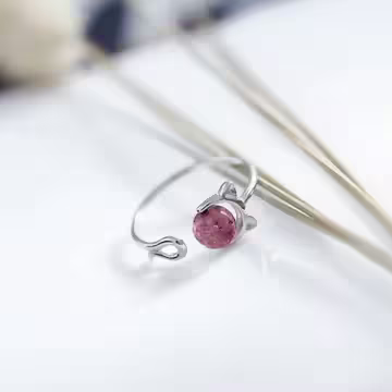 925銀飾×莓晶小貓咪×開口戒指