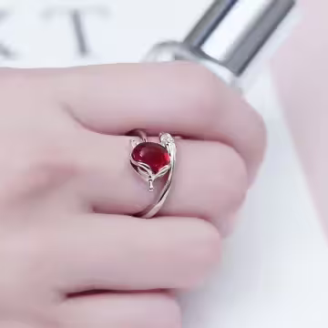 925銀飾×紅寶石狐狸×開口戒指