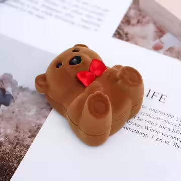 可愛小熊×適用戒指/小耳釘×絨布盒