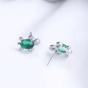 925銀針×綠晶小烏龜×耳針