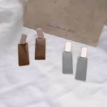 雙拼長方型幾何片×吊墜耳環×灰白