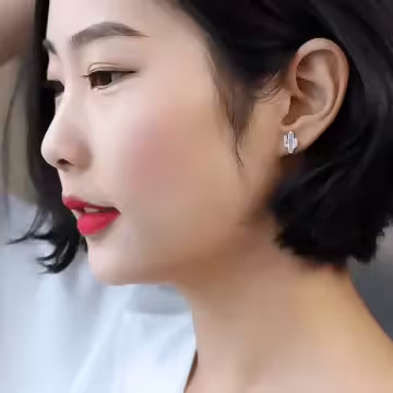 925銀針×鏤空仙人掌×耳針