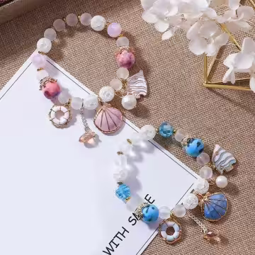 甜美貝殼海洋熱帶魚×固定式串珠手環×透藍