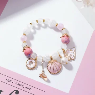甜美貝殼海洋熱帶魚×固定式串珠手環×嫩粉.avif