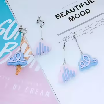 棉花糖彩色雲×螺旋耳夾