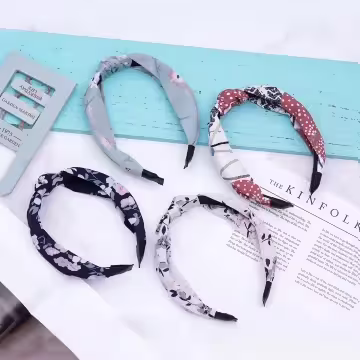 簡約水藍花朵×扭結髮箍