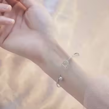 925銀飾×貓咪鈴鐺×開口手環