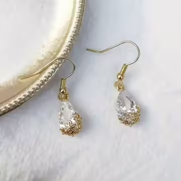 法式雕花水滴晶珠×吊墜耳勾