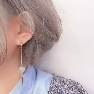 灰晶石一字桿圓環×不對稱吊墜耳環