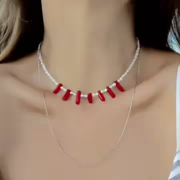 異國風米珠紅椒×雙層項鍊