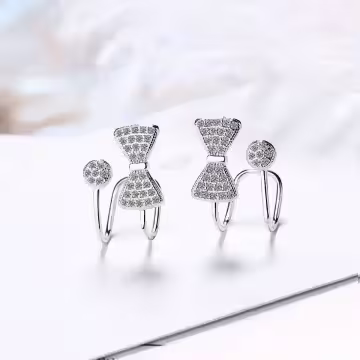 蝴蝶結圓晶鑽×U型耳骨耳夾