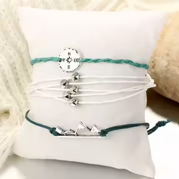 指南針高山圓珠×三套件抽繩手鍊組