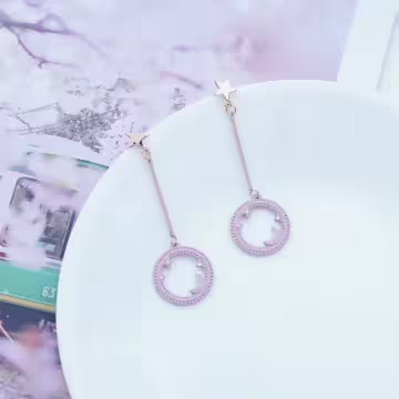 星月粉嫩圓環×吊墜耳環
