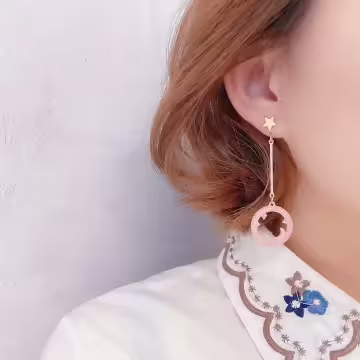 星月粉嫩圓環×吊墜耳環