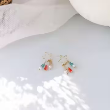 星星繽彩晶柱×吊墜耳針