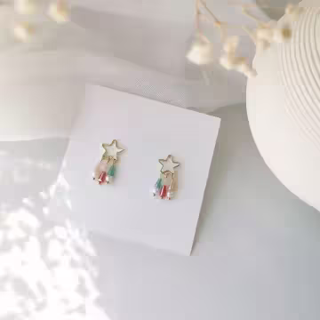 星星繽彩晶柱×吊墜耳針