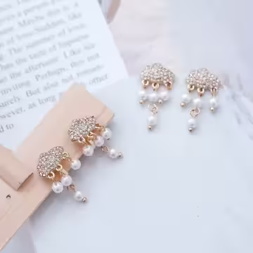 晶鑽雲朵珍珠雨×吊墜耳環
