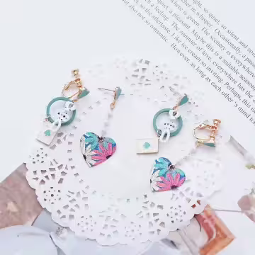 紙牌愛心花朵彩繪&times;不對稱螺旋耳夾