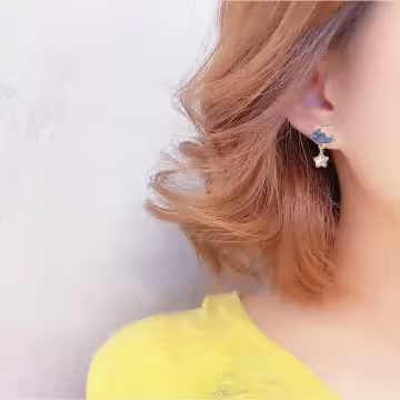 漸變色萌貓星球×不對稱吊墜耳環