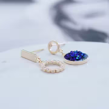 藍色晶簇星空×不對稱吊墜耳環