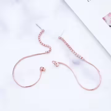 直線流蘇鑲鑽×後掛式吊墜耳環