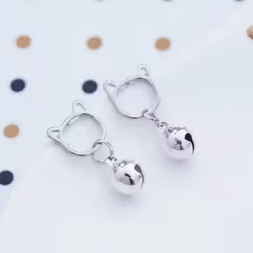 925銀針×貓咪垂墜鈴鐺×耳針