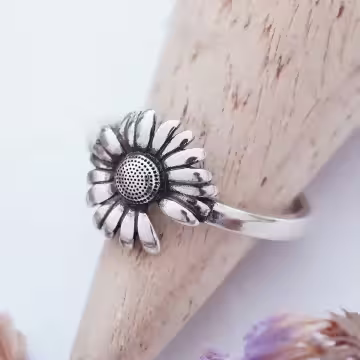 925銀飾×復古雛菊小花×開口戒指