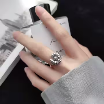 925銀飾×復古雛菊小花×開口戒指