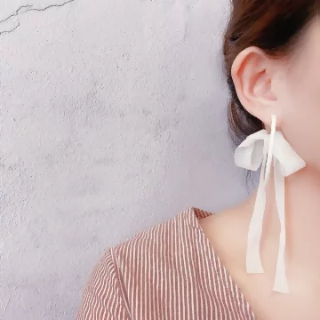 薄紗綁帶蝴蝶結圓環×吊墜耳環×共二色.avif