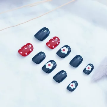 藏藍小花紅點點亮面×穿戴式手指甲片×二十四入.avif