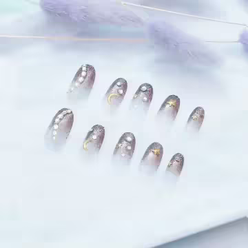 星空駝灰透明漸層亮面×穿戴式手指甲片×二十四入