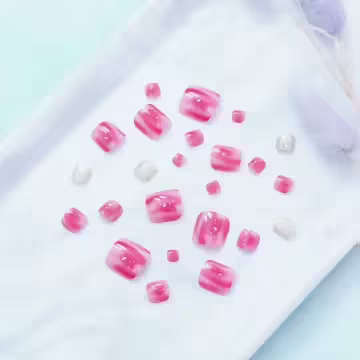 粉紅雲彩亮面×穿戴式腳指甲片×二十四入