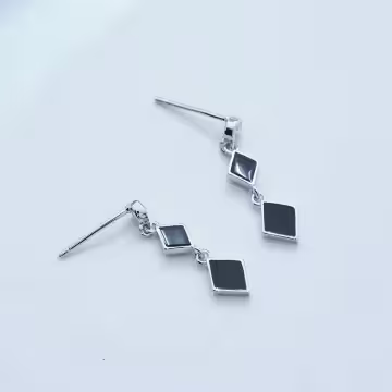 晶鑽雙黑菱&times;吊墜耳環