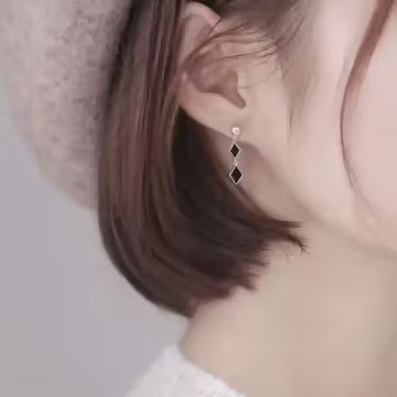 晶鑽雙黑菱&times;吊墜耳環