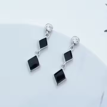 晶鑽雙黑菱&times;吊墜耳環