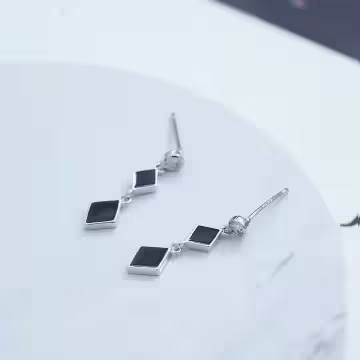 晶鑽雙黑菱&times;吊墜耳環