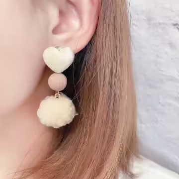 植絨愛心燈籠毛球&times;吊墜耳環