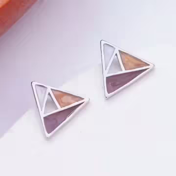 925銀針×三角幾何拼色×耳針