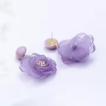 圓珠紫紗山茶花×吊墜耳環
