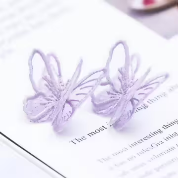 魅紫蕾絲刺繡紫蝴蝶&times;吊墜耳環